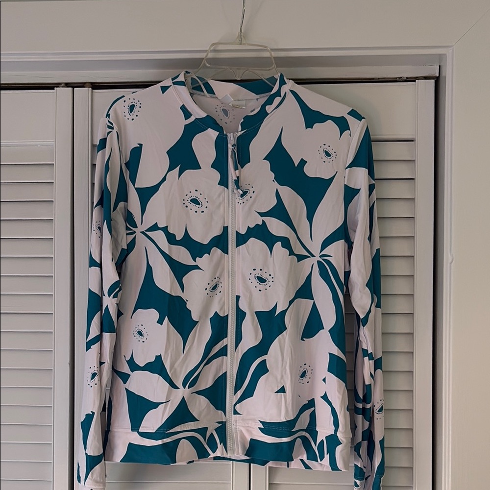 Anne Cole Teal and White Floral Swim Coverup